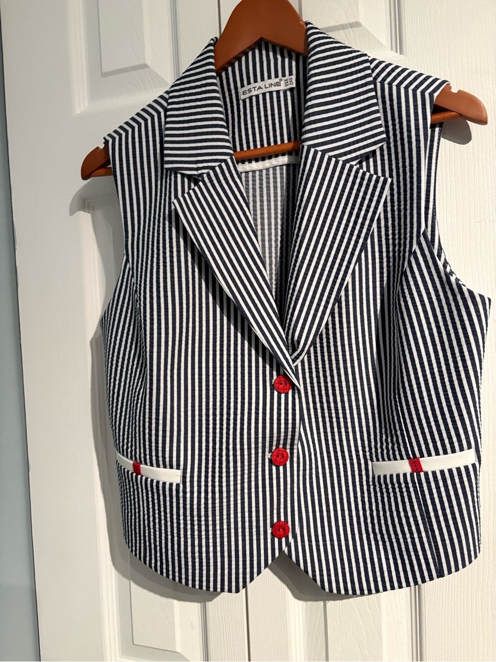 Esta Line Navy & White Striped Sleeveless Blazer Vest and matching pants